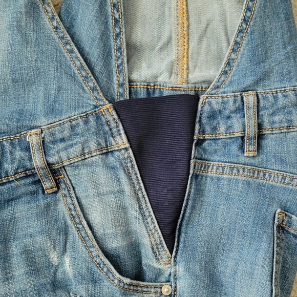 Indigo Blue Maternity Distressed Denim Bib Overalls Shortalls Size Large - Picture 8 of 11